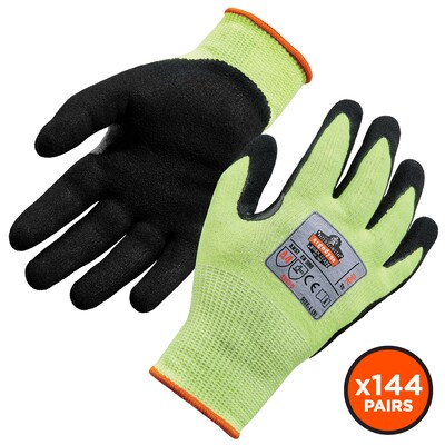 Ergodyne ProFlex 7041 Hi-Vis Nitrile-Coated Cut-Resistant Gloves, ANSI A4, Wet Grip, Lime, Small, 144 Pairs (17822)