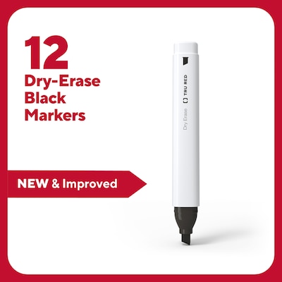 TRU RED™ Tank Dry Erase Markers, Chisel Tip, Black, 12/Pack (TR61440-CC)