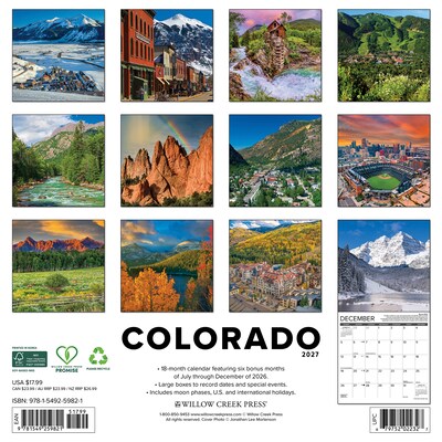 2027 Willow Creek Colorado 12 x 12 Monthly Wall Calendar, Assorted Colors (59821)