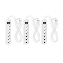 Staples 6-Outlet Power Strip, 6 Cord, White, 3/Pack (42320)