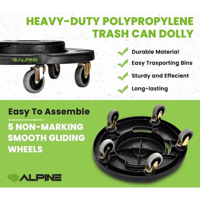 Alpine Industries Round Trash Can Dolly, 500 lb. Weight Capacity, Black (471-32-DOLLY)