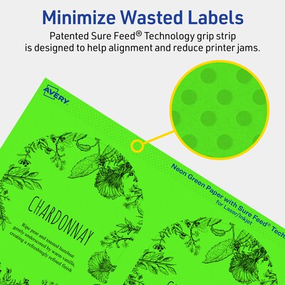 Avery Laser/Inkjet Multipurpose Decorative Edge Labels, 4.75" x 3.5", Neon Green, 40/Pack (94600)