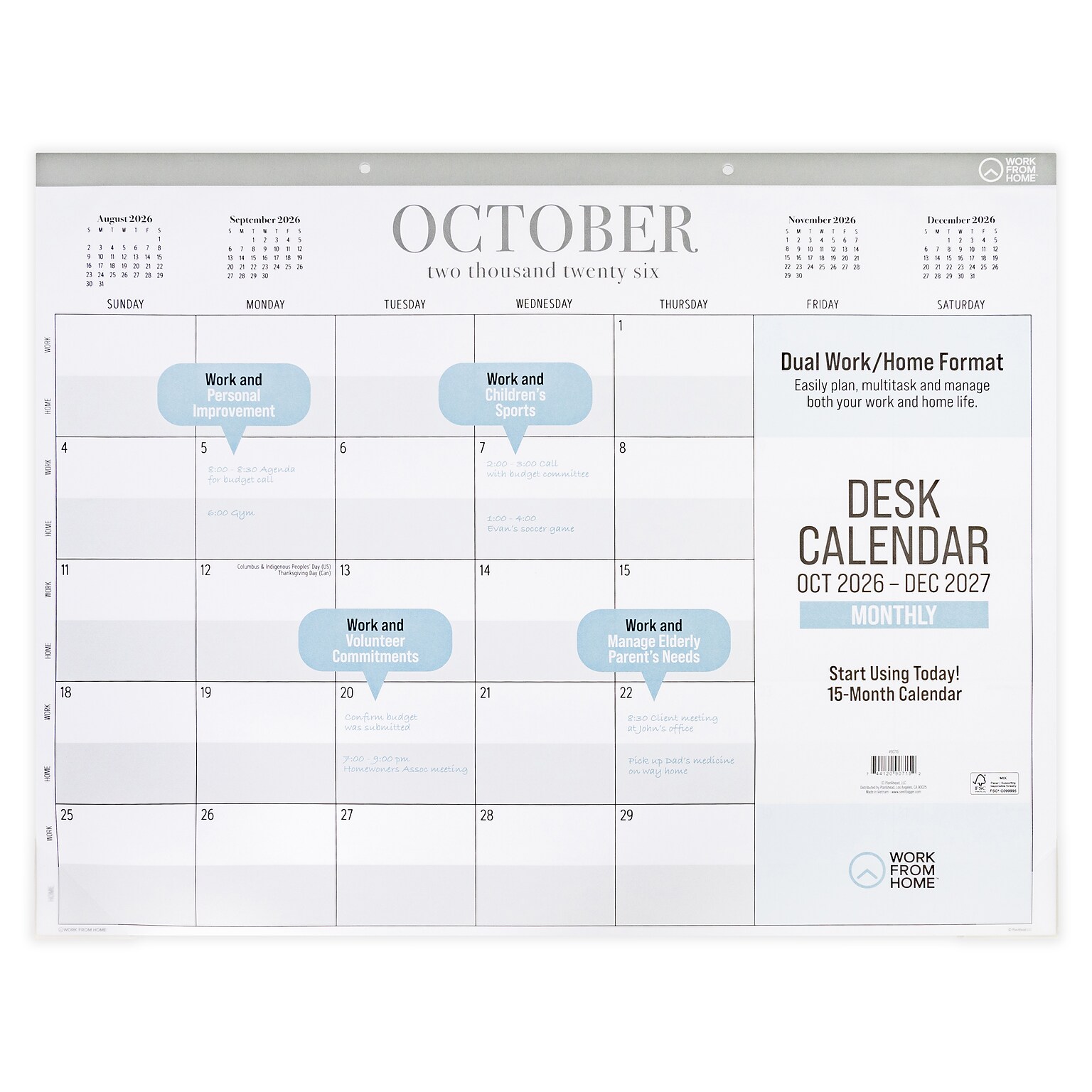 2026-2027 Overland Travelware 17 x 22 Monthly Desk Pad Calendar, White (90715)