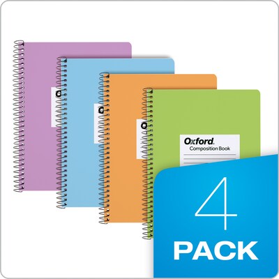 Oxford Composition Notebooks, 7.5" x 9.75", Wide Ruled, 80 Sheets, Assorted Colors, 4/Pack (64946)