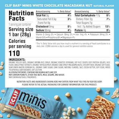 Clif Minis White Chocolate Macadamia Nut Energy Bar, 1 oz., 20 Bars/Box (CCC37295)