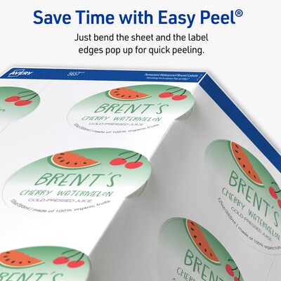 Avery Laser Waterproof Round Labels with Sure Feed, 2 1/2" dia., White, 72 Labels/Pack (5657)