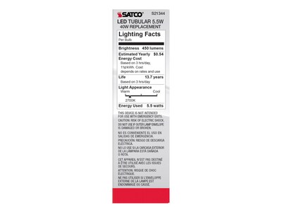 Satco Lighting 5.5-Watt Warm White LED Decorative Bulb, 6/Carton (S21344)