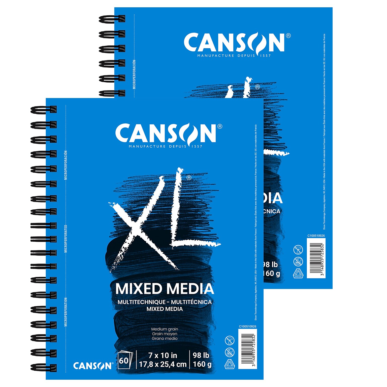 Canson XL Series 7 x 10 Wire Bound Mixed Media Sketch Pad, 60 Sheets/Pad, 2/Bundle (MCXC10051092606-2)
