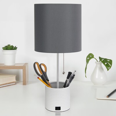 Creekwood Home 18.5" LED Table Lamp with USB Port, White/Gray (CWT-1007-GW)