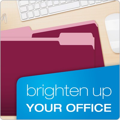 Pendaflex Recycled File Folder, 1/3-Cut Tab, Assorted, Letter Size, Burgundy, 100/Box (4210 1/3 BUR)