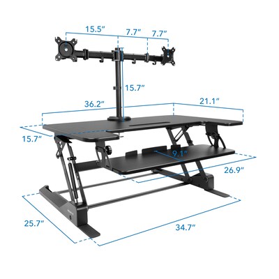 Mount-It! Mount-It! 36"W Manual Rectangular Adjustable Aluminum Standing Desk Converter, Black (MI-7934)