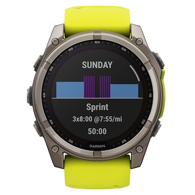 Garmin fenix 8 Multisport Sapphire Solar GPS Watch, 51-mm, Titanium Bezel with Amp Yellow/Graphite Band (010-02907-20)