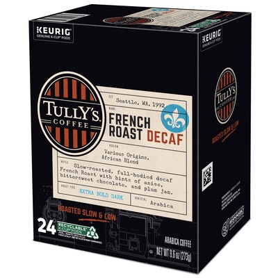 Tully's French Roast Decaf Coffee Keurig® K-Cup® Pods, Dark Roast, 24/Box (192419)