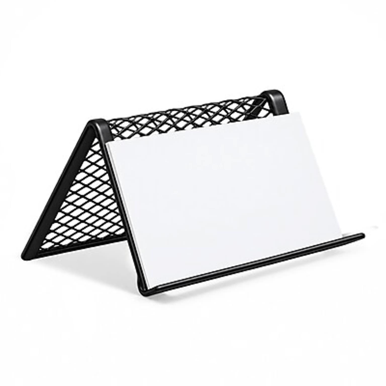 TRU RED Wire Mesh Business Card Holder, Single-Compartment, Matte Black – Desktop Organizer for Professional Card Display