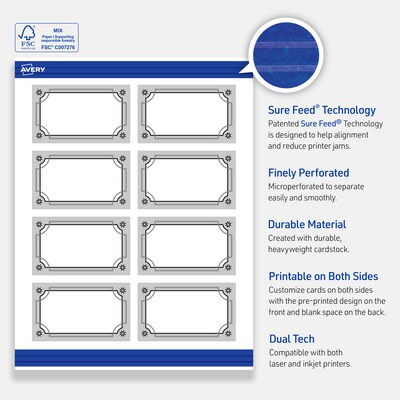 Avery Silver-Metallic Black Matte Blank Card, White, 80/Pack (S00-FK9)