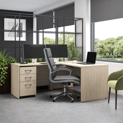 Bush Business Furniture Studio C 60W L Shaped Desk with Drawers, Natural Elm (STC008NESU)