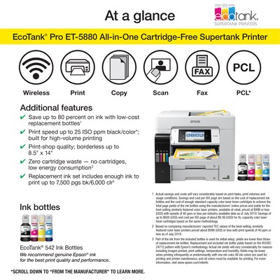 Epson EcoTank Pro ET-5880 Wireless All-in-One Cartridge-Free SuperTank Office Printer with PCL/Postscript Support