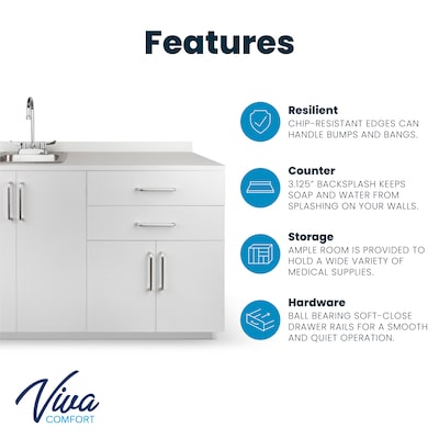 Viva Comfort 36 H x 48 W Medical Cabinet with Left Sink and 24 Right Side Desk, 4 Doors, 2 Drawers, Gray (902-48LS-GRY-AO)