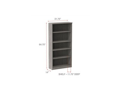 Alera Valencia Series Bookcase, 5-Shelves, 31.75" x 14" x 64.75", Gray (ALEVA636632GY)