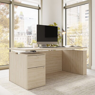 Bush Business Furniture Stratus 72W Electric Adjustable Standing Desk with File Cabinet, Natural Elm (SUT008NE)