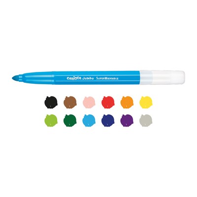 CARIOCA Jumbo Washable Kids Markers, Maxi Tip, Assorted Colors, 12/Set (CRA40569)