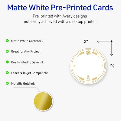 Avery Gold-White Christmas Trees Matte Blank Card, White, 120/Pack (S00-FE2)