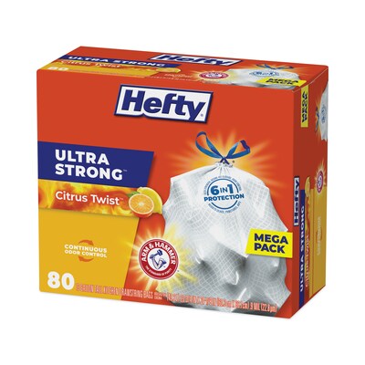 Hefty® Ultra Strong Scented Tall White Kitchen Bags, 13 gal, 0.9 mil, 23.75" x 24.88", White, 80 Bags/Box, 3 Boxes/Carton