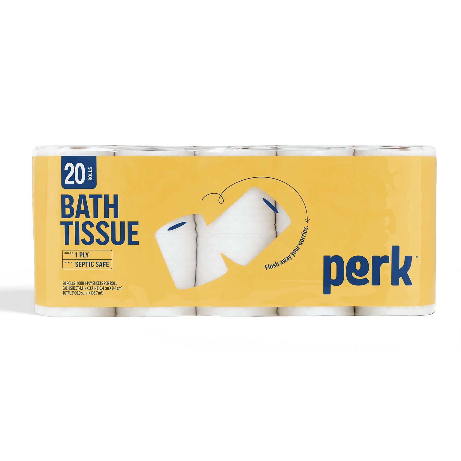 Perk™ Septic Safe Toilet Paper, 1-ply, White, 1000 Sheets/Roll, 20 Rolls/Pack (PK55153)