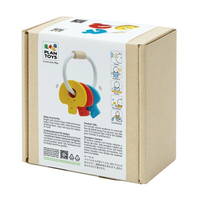 Plan Toys Wooden Baby Key Rattle and Teether, Multicolored (PTS5217)