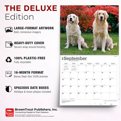 2027 BrownTrout For the Love of Golden Retrievers 14" x 12" Monthly Wall Calendar, Assorted Colors (9798330709267)