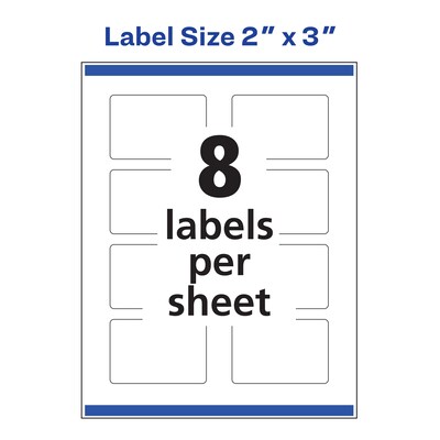 Avery Laser/Inkjet Rectangle Labels, 2" x 3", Glossy White, 200 Labels/Pack (94237)