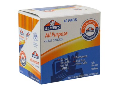 Elmers All Purpose Permanent Washable Glue Sticks, 0.21 oz., Clear, 12/Pack (E510)