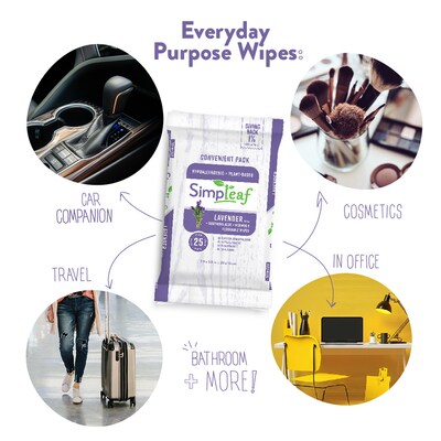 Simpleaf Lavender Scented Flushable Wipes, 25 Single Wipes/Pack, 12 Packs/Box (S-003-12pack)