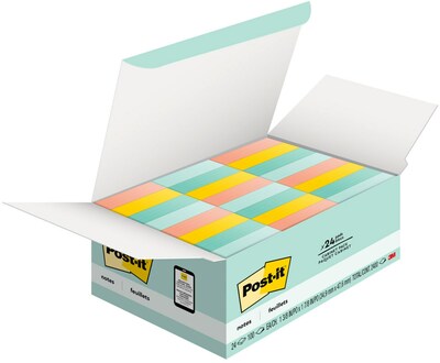 Post-it Notes, 1 3/8" x 1 7/8", Beachside Café Collection, 100 Sheets/Pad, 24 Pads/Pack (653-24APVAD)