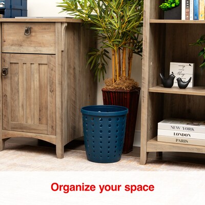 Staples Plastic Trash Can, 2.8 Gallon, Navy Blue (ST63896)