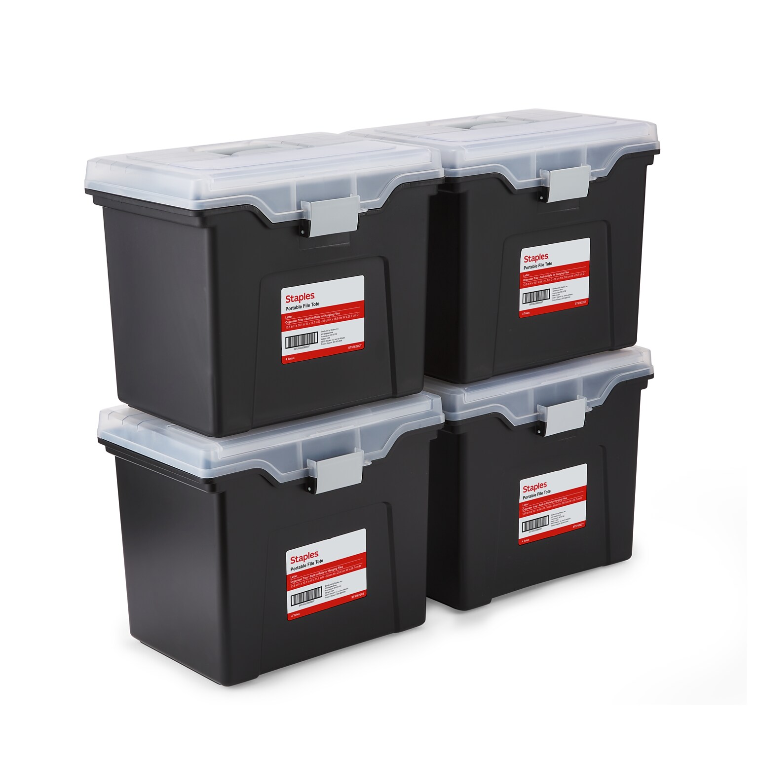 Staples Weather-Resistant Portable File Tote, Letter Size, Black, 4/Carton (TR57622CT)