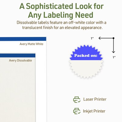 Avery Dissolvable Burst Multipurpose Labels, 1", Off-white, 240/Pack (94606)