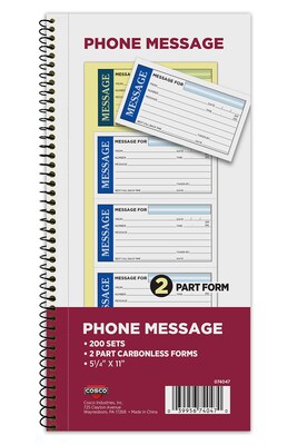 Cosco Phone Message Pad, 5.25 x 12, 50 Sheets/Pad (074047)
