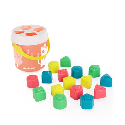 MINILAND Feel to Learn: Shape Sorting Bucket, Salmon, 18 Pieces/Set (MLE97342)