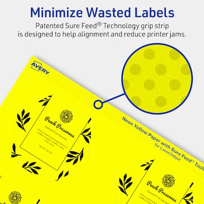 Avery Hexagon Laser/Inkjet Multipurpose Labels, 2-1/2" x 2-57/64", Neon Yellow (480/Box)