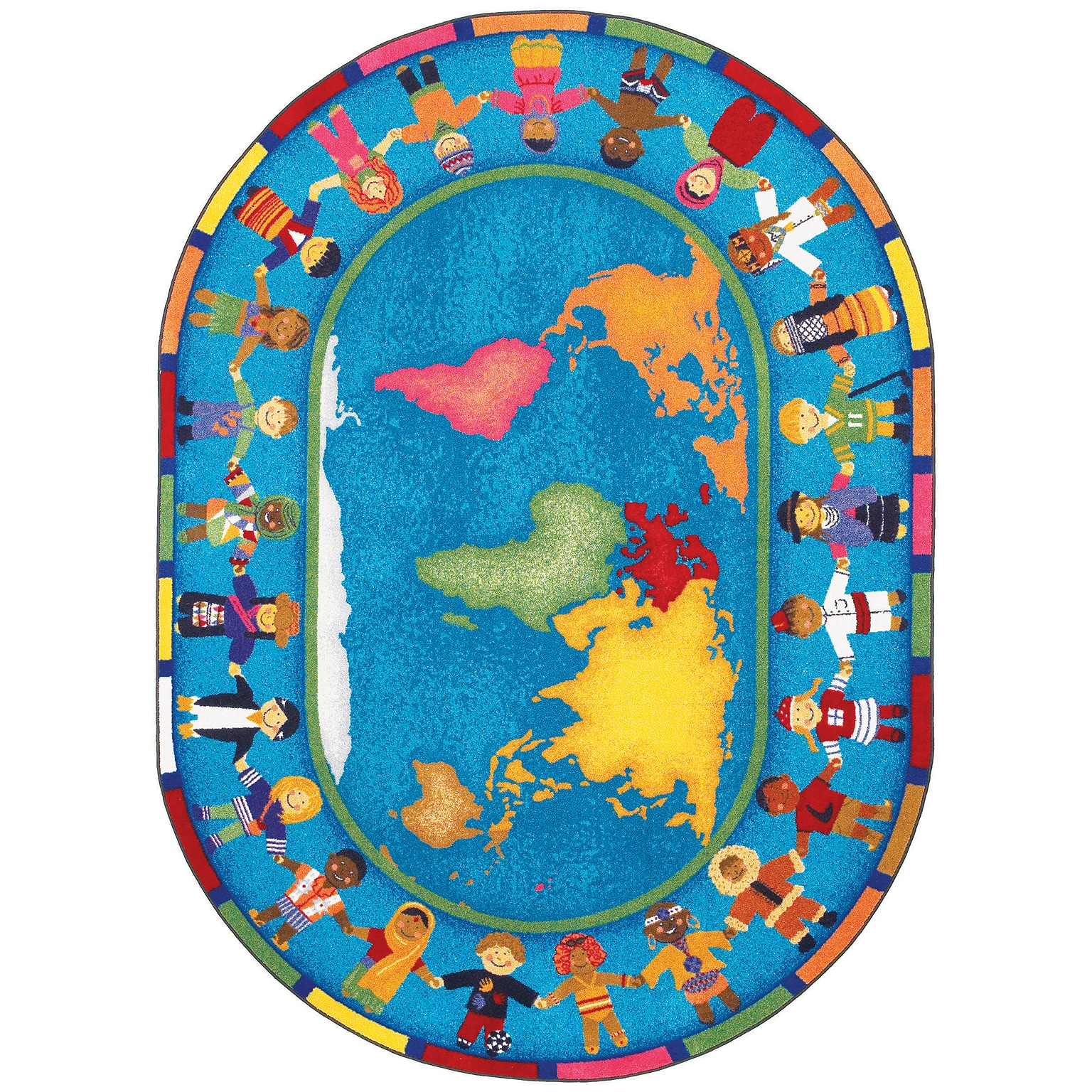 Joy Carpets Hands Around the World Nylon 78 x 109 Oval Machine Tufted Rug, Multicolored (1488DD)