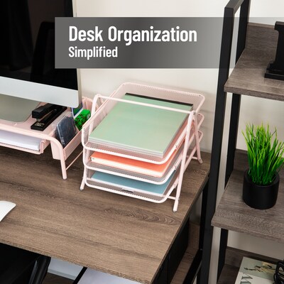 Mind Reader Metal Front Loading Letter Tray, Pink (3TPAPER-PNK)