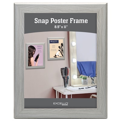 Excello Brands Plastic Snap Frame, 8.5 x 11, Vertical/Horizontal, Wall Mounted, Gray Oak (SF-8511-GRYOAK)