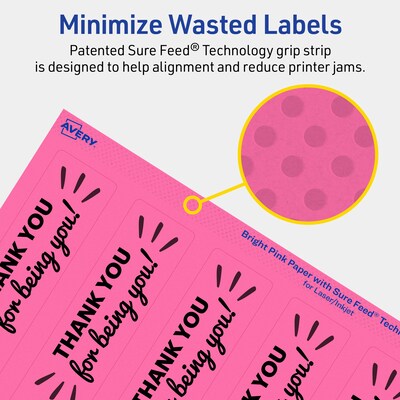 Avery Rectangle Laser/Inkjet Multipurpose Labels, 9.75" x 1.25", Bright Pink (400/Box)