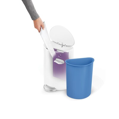 simplehuman 6L Semi-Round Can with Liner Pocket, White Steel, Indoor Step Trash Can, 1.6 Gallons (CW2108)