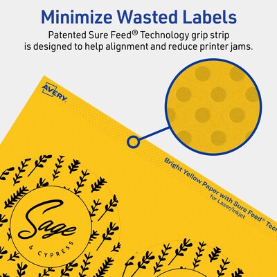 Avery Laser/Inkjet Round Multipurpose Labels, 3.5" Dia., Bright Yellow, 160/Pack (94514)