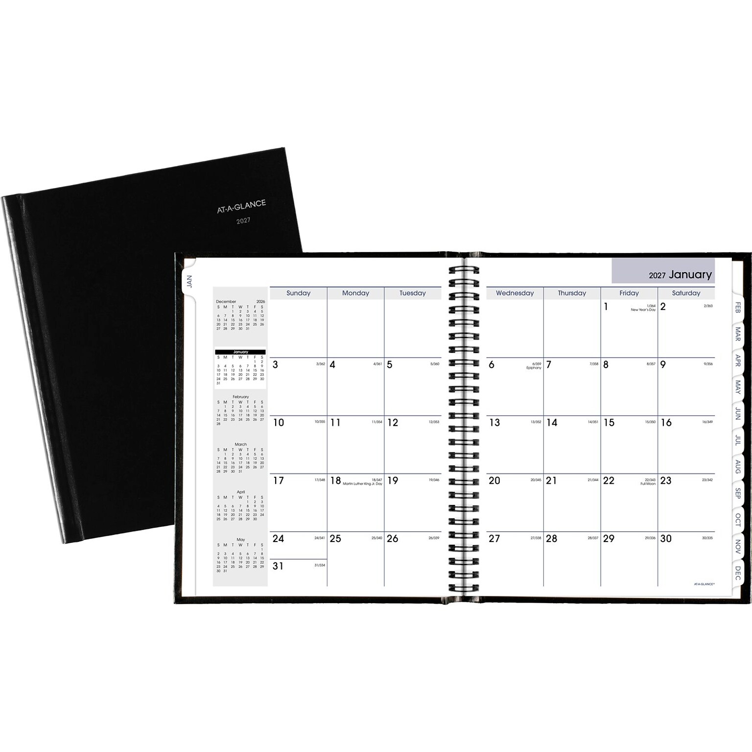 2027 AT-A-GLANCE DayMinder 7 x 8.5 Monthly Planner, Faux Leather Cover, Black (G400H-00-27)