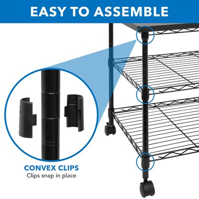 Mount-It! 3-Shelf Steel/Laminate Large Printer Cart with Wheels, Black (MI-7856)