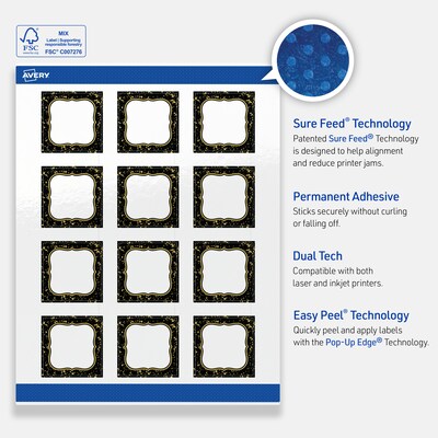 Avery Square Laser/Inkjet Multipurpose Labels, 2" x 2", White, 120/Pack (19479370898)