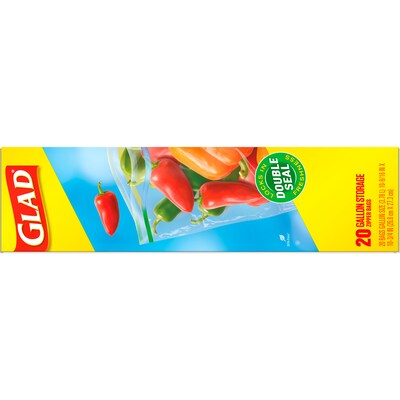 Glad Zipper Storage Bags, Gallon, 20 Bags/Box (55050)